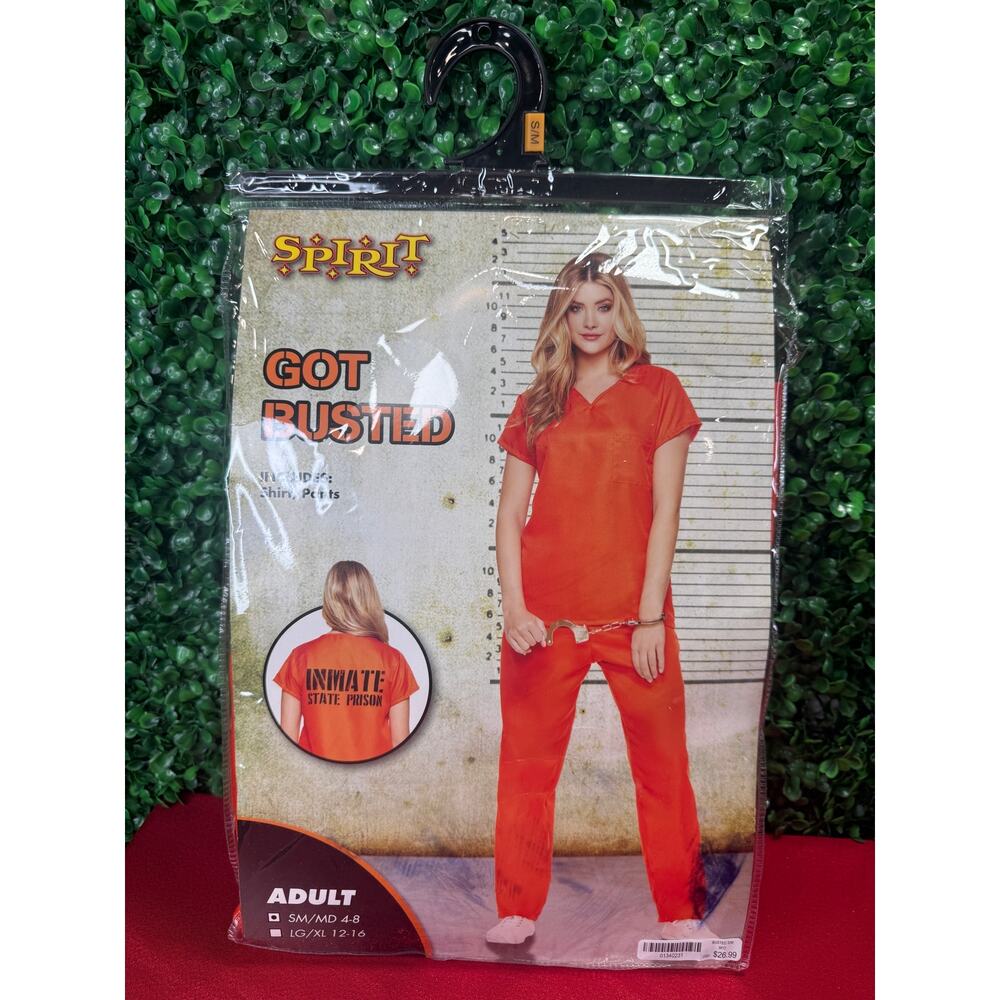 Womens Spirit Halloween Got Busted Prisoner Costume Orange Inmate V-Neck Set